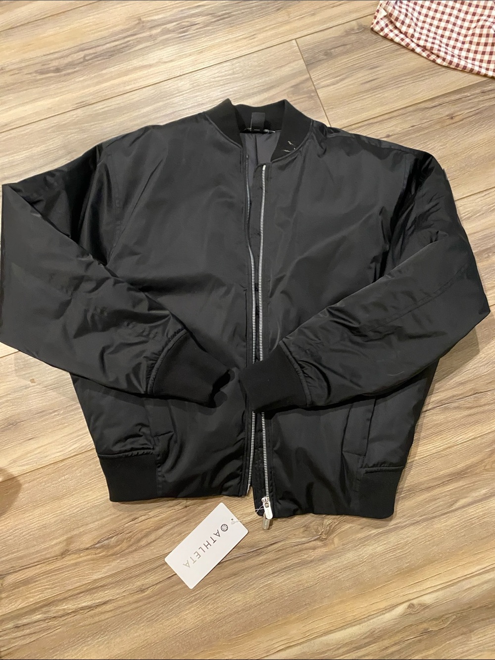Athleta women’s Black Bomber Jacket with Ribbed Trim